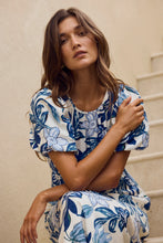 Load image into Gallery viewer, Stage Blue Floral Puff Sleeve Floaty Maxi Dress