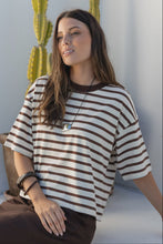 Load image into Gallery viewer, Cohesion Chocolate Vanilla Stripe Oversized Contrast Binding Boxy SS Tee