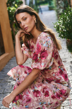 Load image into Gallery viewer, Exquisite Painted Rose Puff Sleeve Midi Dress