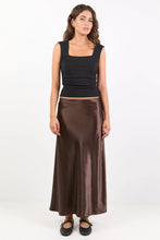Load image into Gallery viewer, Prodigy Chocolate Satin Bias Maxi Skirt