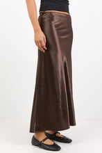 Load image into Gallery viewer, Prodigy Chocolate Satin Bias Maxi Skirt