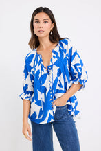 Load image into Gallery viewer, Antic Bright Blue Abstract Button Front Top