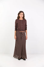 Load image into Gallery viewer, Rally Chocolate Polka Dot Beorgette Tie Waist Bias Maxi Skirt