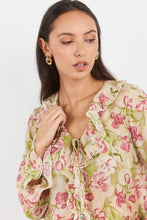Load image into Gallery viewer, Bohemian Cream Blush Floral Sheer Frill Front Blouse