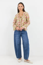 Load image into Gallery viewer, Bohemian Cream Blush Floral Sheer Frill Front Blouse
