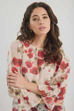 Load image into Gallery viewer, Candid Cream Red Rose Crew Neck Mid Sleeve Top