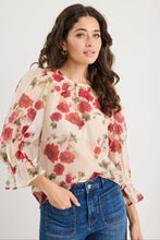 Load image into Gallery viewer, Candid Cream Red Rose Crew Neck Mid Sleeve Top