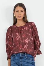 Load image into Gallery viewer, Candid Plum Smudge Floral Frill Sleeve Crew Neck Top