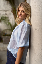 Load image into Gallery viewer, Closure Pale Blue Sheer High Neck SS Top