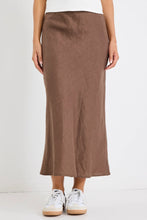 Load image into Gallery viewer, Bliss Chocolate Linen Bias Midi Skirt