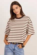 Load image into Gallery viewer, Cohesion Chocolate Vanilla Stripe Oversized Contrast Binding Boxy SS Tee