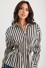 Load image into Gallery viewer, Composite Black Bone Stripe Shirred Body Shirt