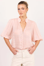 Load image into Gallery viewer, Continuance Blush Ramie High Neck Button SS Top Blush