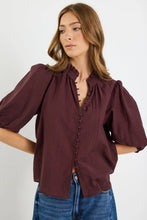 Load image into Gallery viewer, Continuance Chocolate Semi Sheer High Neck Buttoned Short Sleeve Top - Chocolate