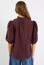 Load image into Gallery viewer, Continuance Chocolate Semi Sheer High Neck Buttoned Short Sleeve Top - Chocolate