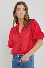 Load image into Gallery viewer, Continuance Poppy Ramie High Neck Buttoned SS Top