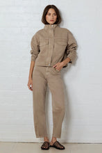 Load image into Gallery viewer, Crafted Taupe Funnel Neck Denim Jacket