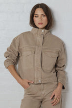 Load image into Gallery viewer, Crafted Taupe Funnel Neck Denim Jacket