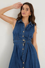 Load image into Gallery viewer, Crescent Storm Blue Denim Midi Shirt Dress
