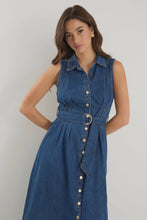 Load image into Gallery viewer, Crescent Storm Blue Denim Midi Shirt Dress
