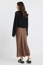 Load image into Gallery viewer, Bliss Chocolate Linen Bias Midi Skirt