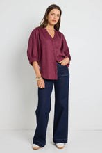 Load image into Gallery viewer, Deity Linen button Through Puff Sleeve Blouse