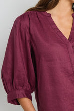 Load image into Gallery viewer, Deity Linen button Through Puff Sleeve Blouse