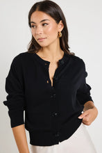 Load image into Gallery viewer, Delight Black Cotton Fine Knit Crew Cardigan