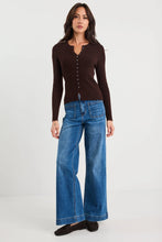 Load image into Gallery viewer, Ditto Chocolate Button Front Rib Knit Long Sleeve Top