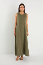 Load image into Gallery viewer, Easygoing Khaki Linen Blend Sleeveless Crew Neck Midi Dress