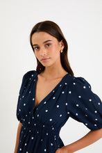 Load image into Gallery viewer, Eloquent Navy Polka Dot Flutter Sleeve Maxi Dress