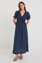 Load image into Gallery viewer, Eloquent Navy Polka Dot Flutter Sleeve Maxi Dress
