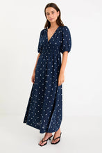 Load image into Gallery viewer, Eloquent Navy Polka Dot Flutter Sleeve Maxi Dress