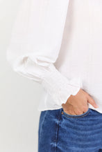 Load image into Gallery viewer, Embrace Ivory Self Stripe Shirred Neck LS Top