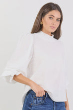 Load image into Gallery viewer, Embrace Ivory Self Stripe Shirred Neck LS Top