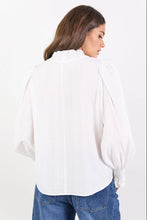 Load image into Gallery viewer, Embrace Ivory Self Stripe Shirred Neck LS Top