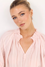 Load image into Gallery viewer, Expedition Blush Self Stripe Shirred Neck Short Sleeve Top