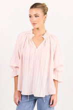 Load image into Gallery viewer, Expedition Blush Self Stripe Shirred Neck Short Sleeve Top