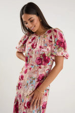 Load image into Gallery viewer, Exquisite Painted Rose Puff Sleeve Midi Dress
