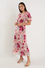 Load image into Gallery viewer, Exquisite Painted Rose Puff Sleeve Midi Dress