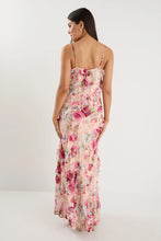 Load image into Gallery viewer, Galore Painted Rose Bias Ruffle Slip Maxi Dress