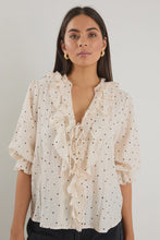 Load image into Gallery viewer, Garnish Cream Black Polka Dot Frill Front Mid Sleeve Top