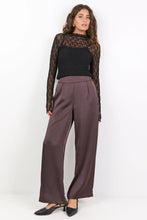Load image into Gallery viewer, Grandeur Chocolate Satin Elastic Back Wide Leg Pant