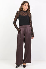 Load image into Gallery viewer, Grandeur Chocolate Satin Elastic Back Wide Leg Pant