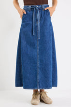 Load image into Gallery viewer, Dockside Storm Blue Denim Tie Front Maxi Skirt
