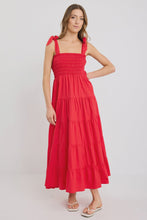 Load image into Gallery viewer, Isabella Cherry Red Cotton Poplin Strappy Tiered Maxi