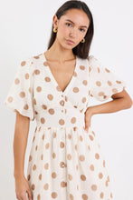 Load image into Gallery viewer, Lisbon Copper Polka Dor Puff Sleeve Midi