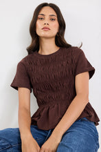 Load image into Gallery viewer, Neat Chocolate Slub Shirred Detail SS Tee