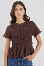 Load image into Gallery viewer, Neat Chocolate Slub Shirred Detail SS Tee