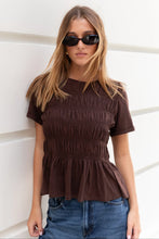 Load image into Gallery viewer, Neat Chocolate Slub Shirred Detail SS Tee